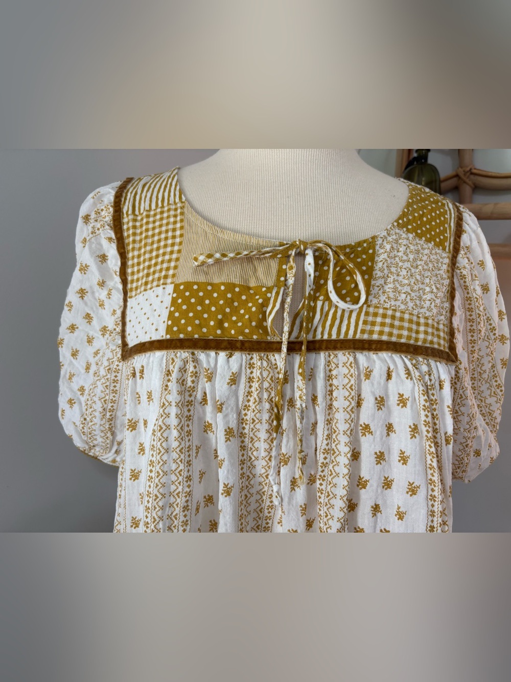 Patchwork Square-Neck Peasant Top - Picture 2 of 12